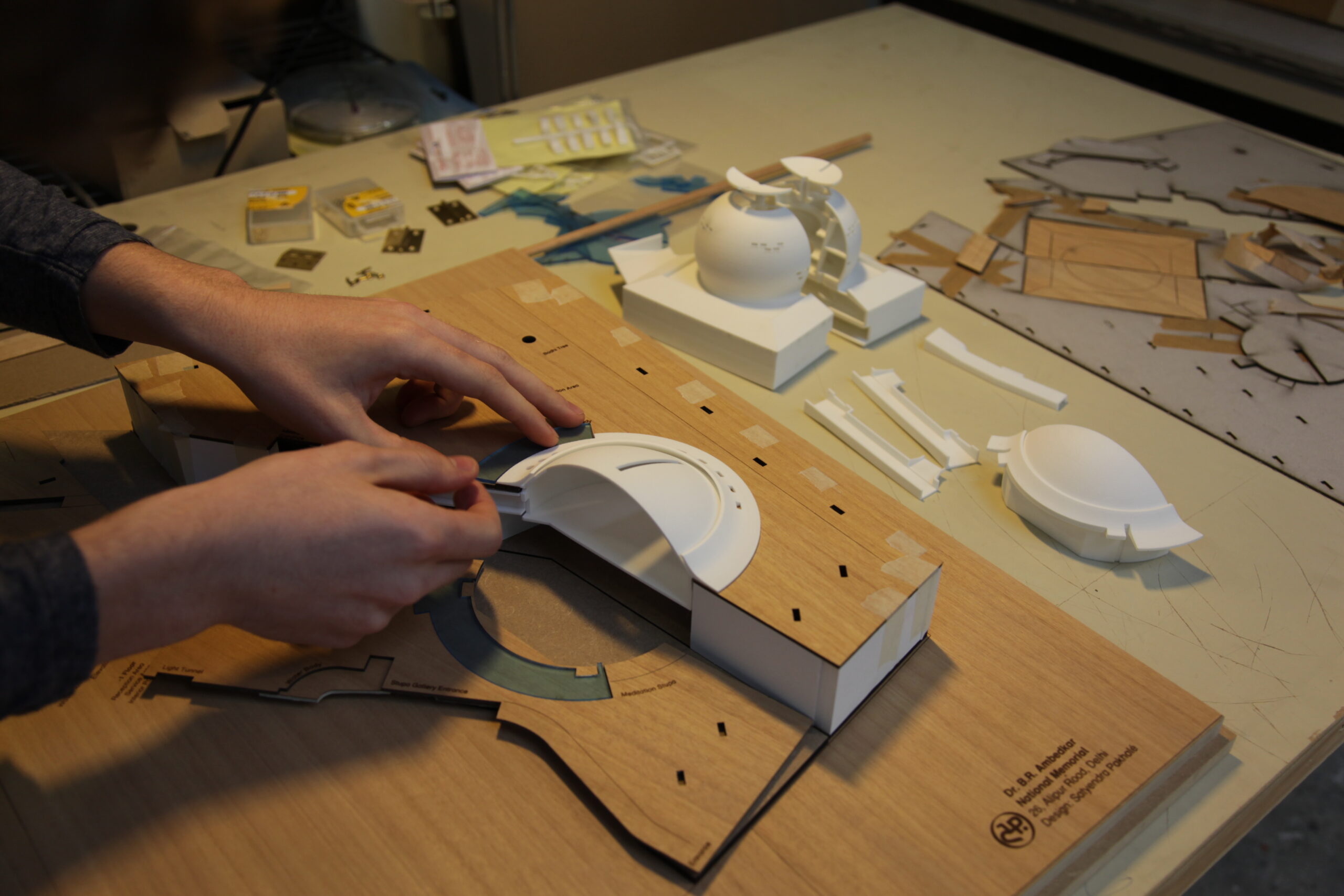 02-Satyendra-Pakhale-working-on-Dr-Ambedkar-National-Memorial-project-model